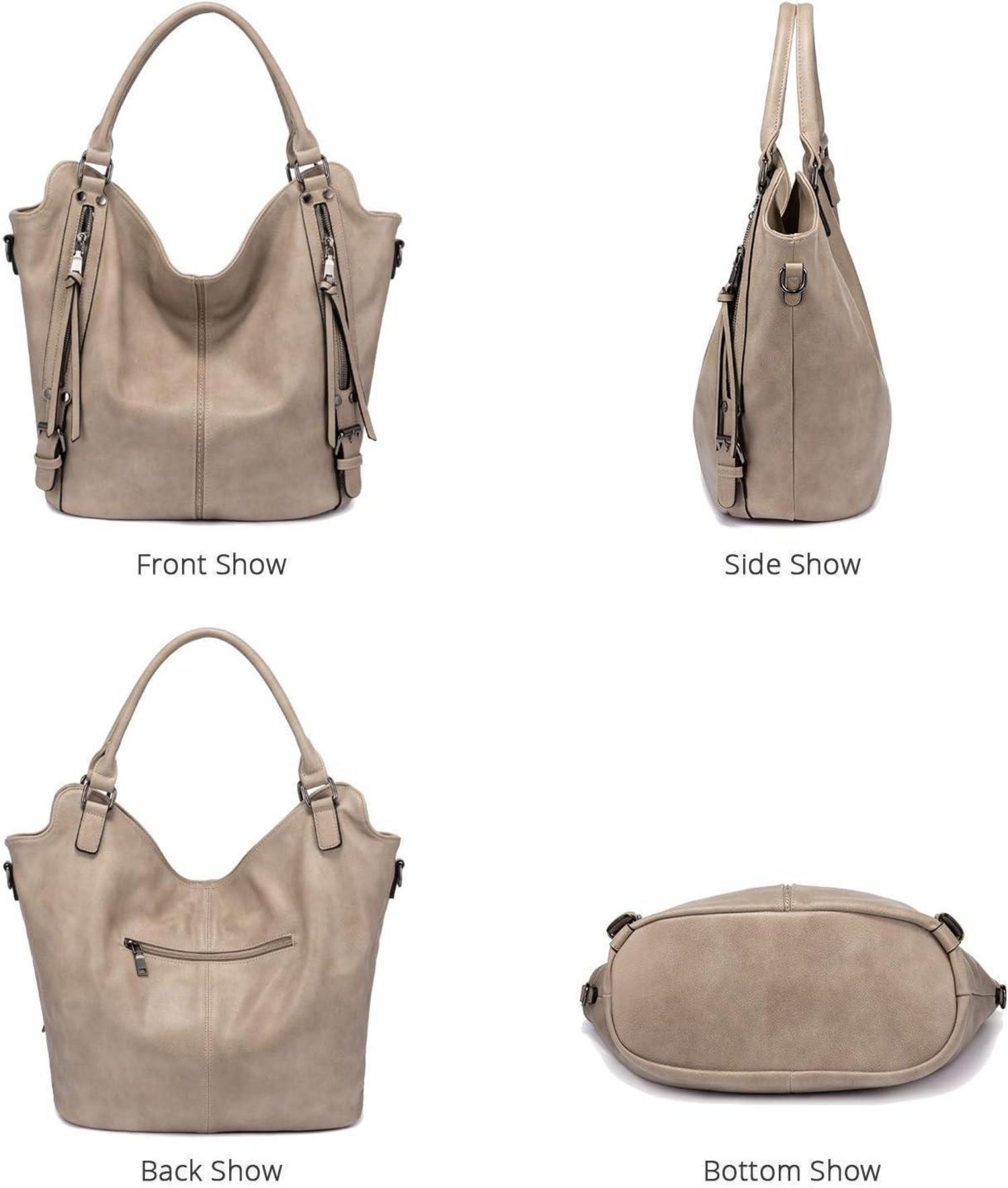 Realer Damen Handtasche Leder Schultertasche Shopper Khaki 2-teiliges