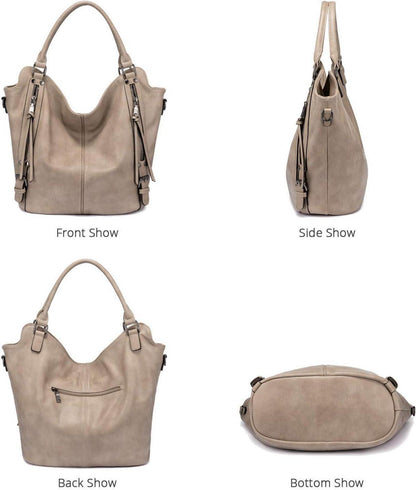 Realer Damen Handtasche Leder Schultertasche Shopper Khaki 2-teiliges