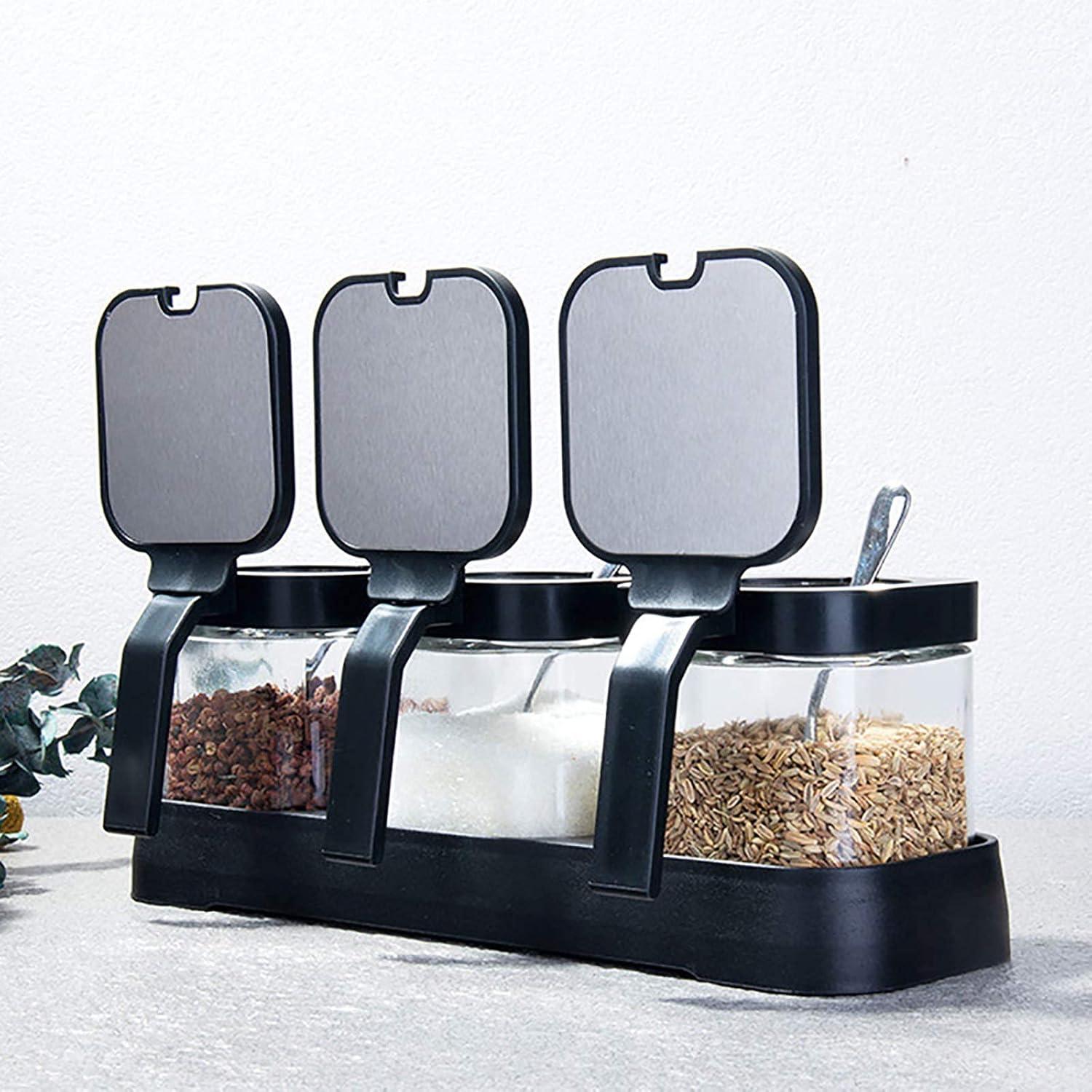 Glas Gewürzbehälter Set 3-teilig mit Deckel und Löffel