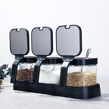 Glas Gewürzbehälter Set 3-teilig mit Deckel und Löffel