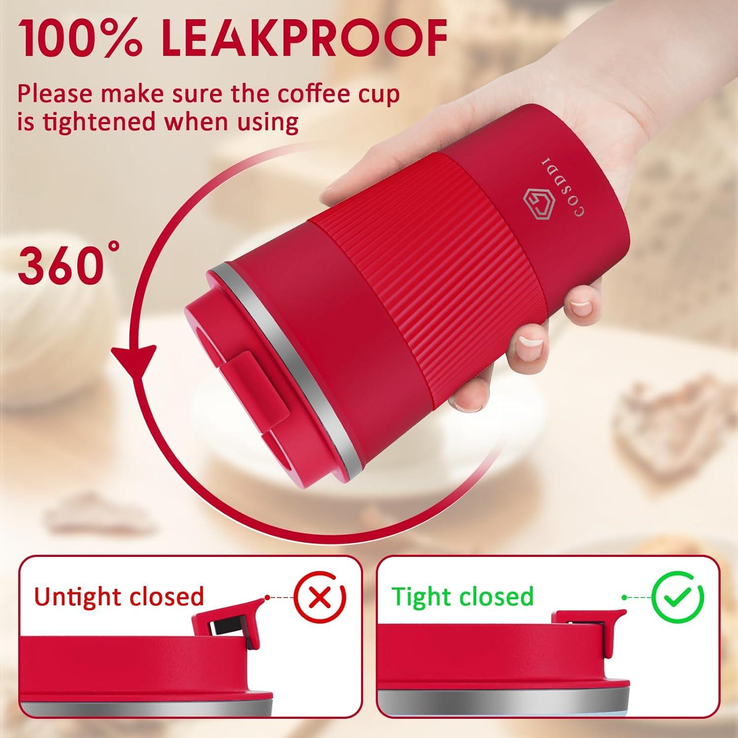 Isolierter Edelstahl Thermobecher mit Deckel 380ml Rot
