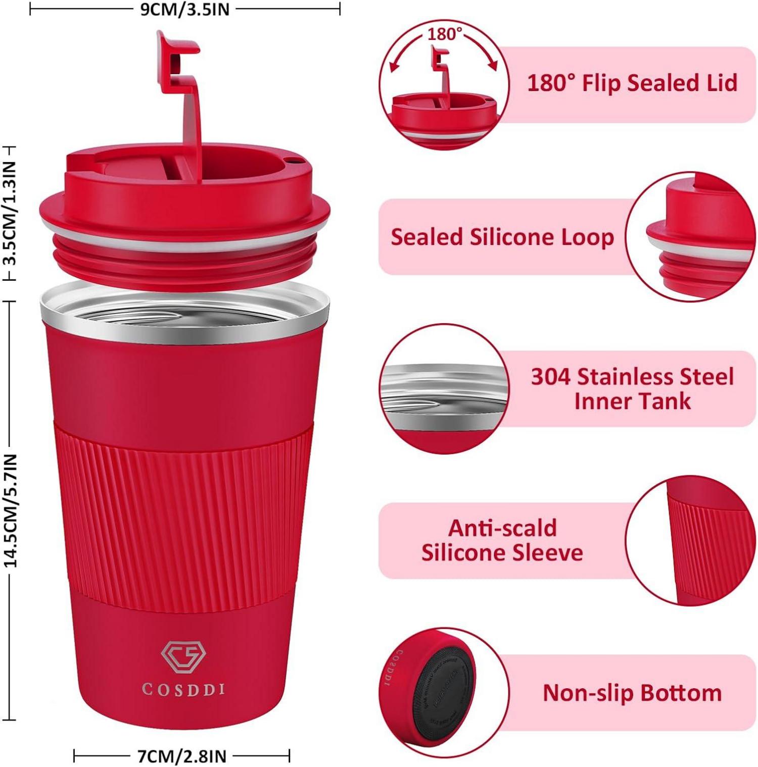 CS COSDDI Isolierbecher Edelstahl Travel Mug 380ml Vakuum Reisebecher Autobecher