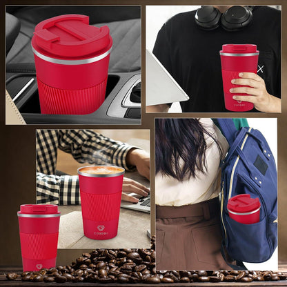 CS COSDDI Thermobecher Edelstahl Travel Mug Isolierbecher 380ml Rot