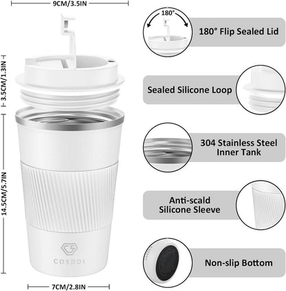 CS COSDDI Thermobecher Edelstahl 380ml Vakuum Isolierbecher mit Deckel