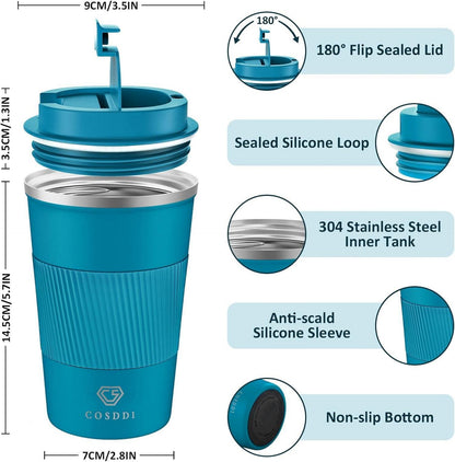 CS COSDDI Thermobecher Isolierbecher Edelstahl Travel Mug Vakuum auslaufsicher 380ml Blue