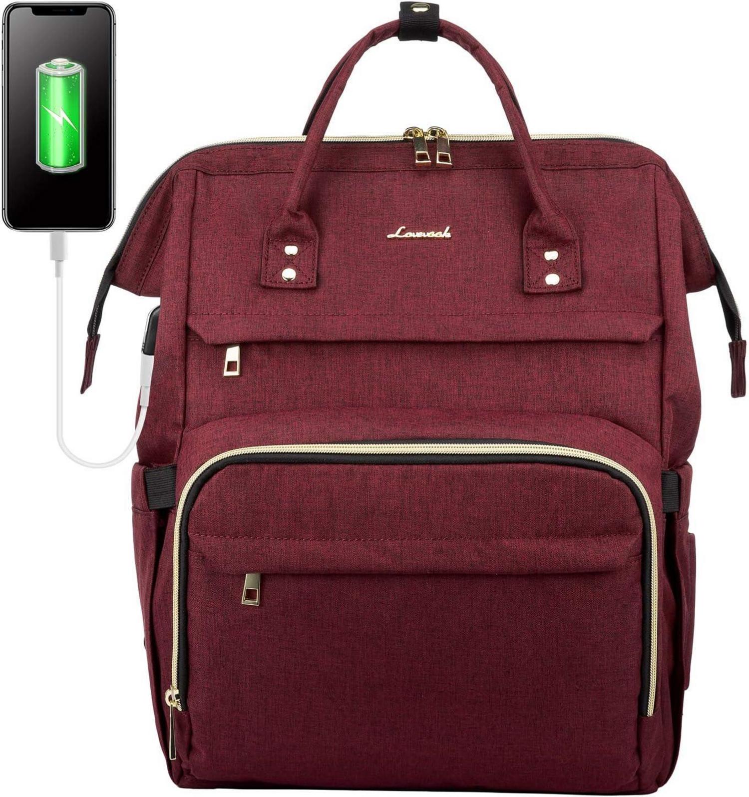 Laptoprucksack Damen 17 Zoll Wasserdicht USB Weinrot
