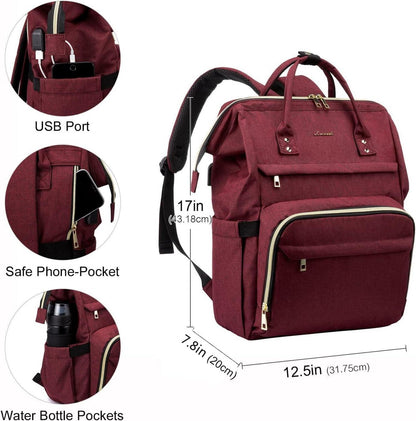 Laptoprucksack Damen 17 Zoll Wasserdicht USB Weinrot