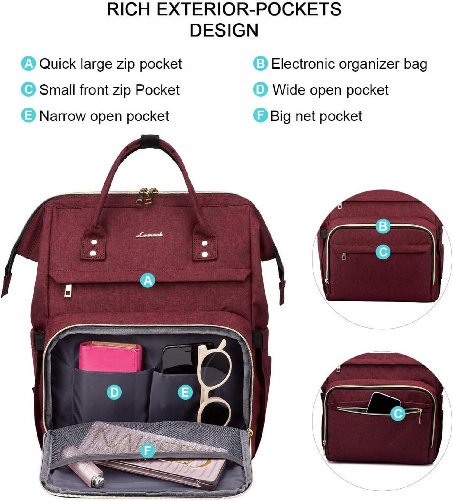 Laptoprucksack Damen 17 Zoll Wasserdicht USB Ladeanschluss Weinrot