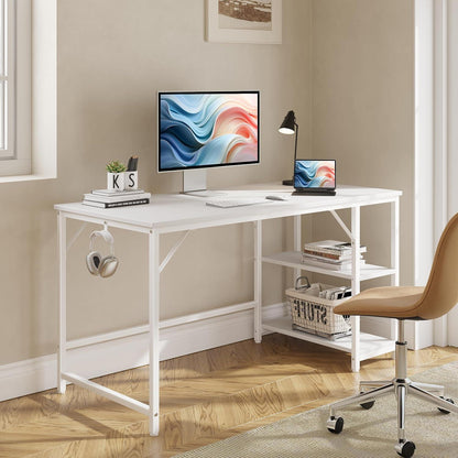 JOISCOPE Schreibtisch 140x60cm Weiß mit Seitenablagen und