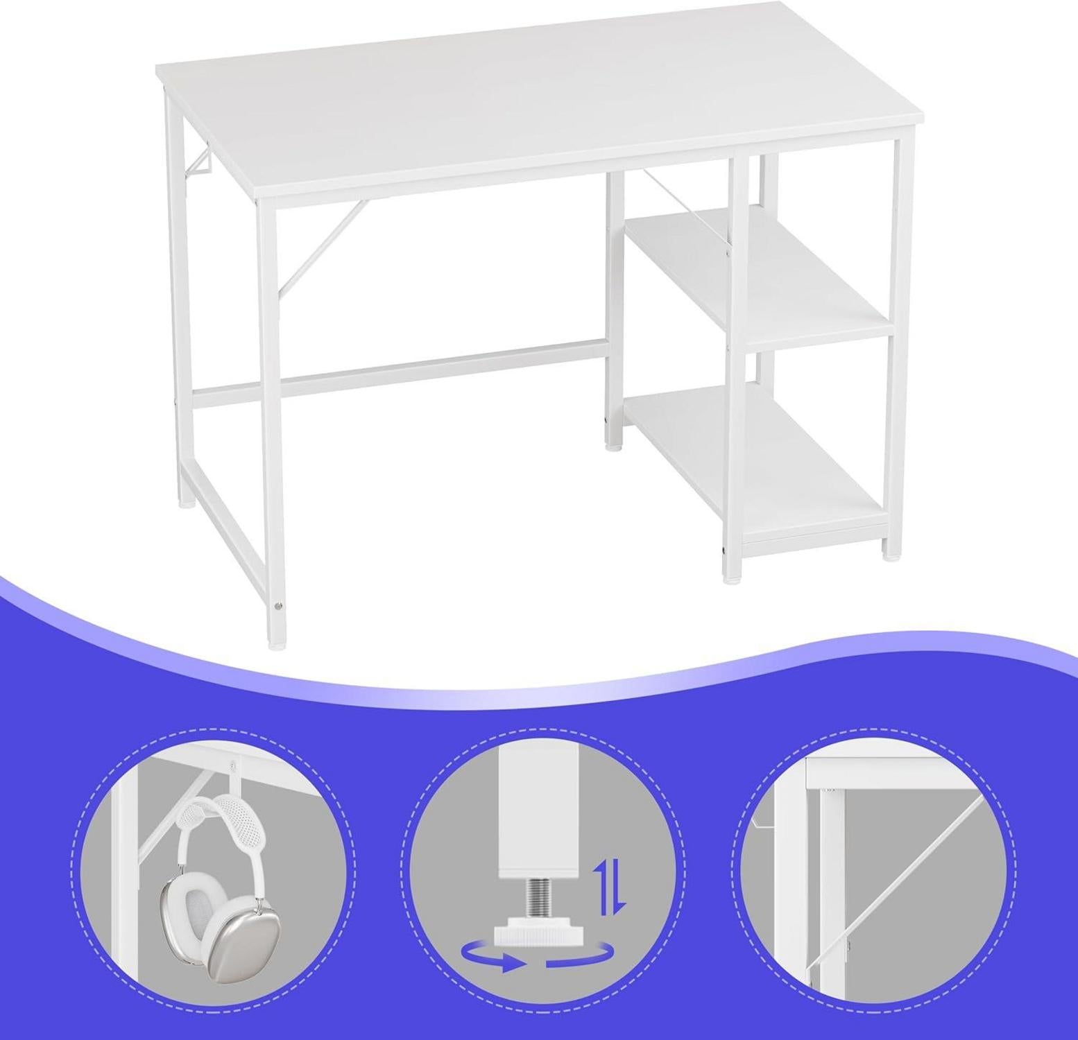 JOISCOPE Schreibtisch Computertisch 120x60cm Weiß mit Seitenablagen