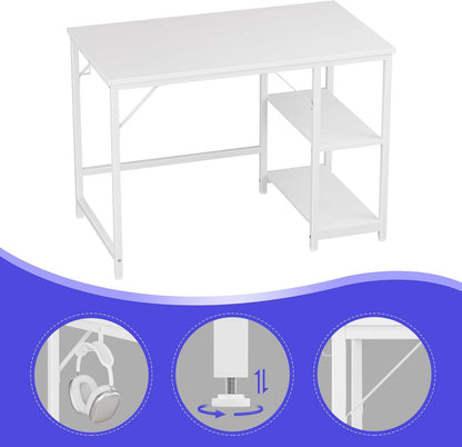 JOISCOPE Schreibtisch Computertisch 120x60cm Weiß mit Seitenablagen
