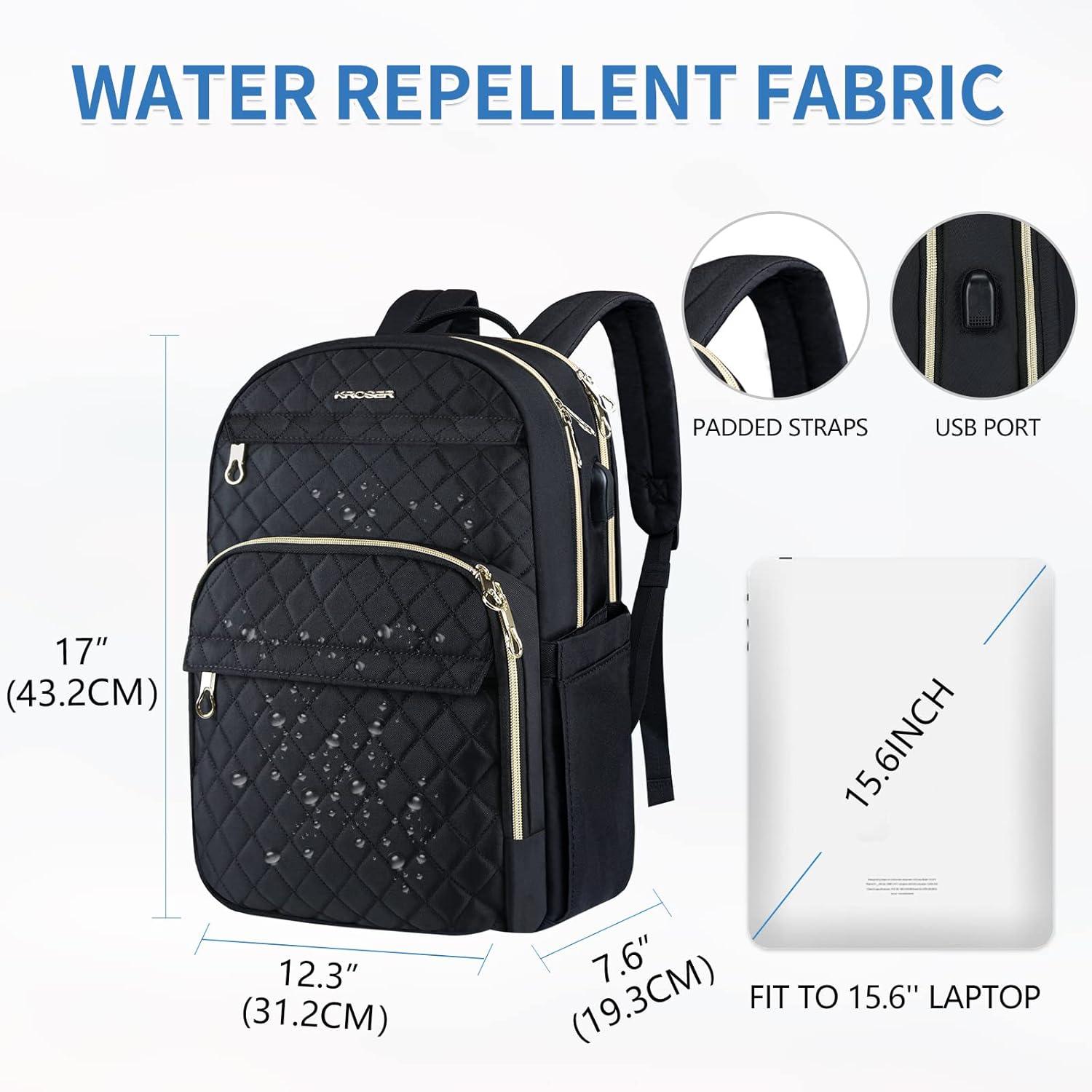 KROSER Rucksack Damen 15,6 Zoll USB-Ladeanschluss Wasserdicht Blau