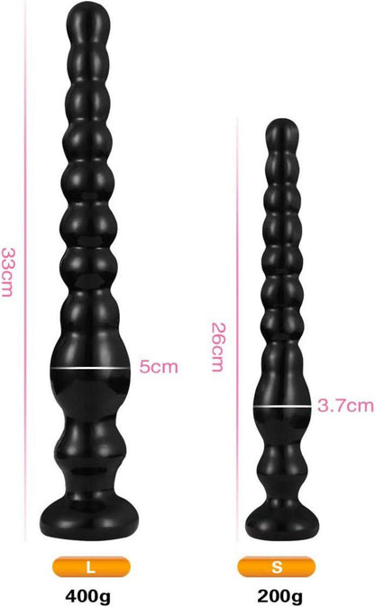 Analdildo mit Intervall- und Spiralperlen, Realistischer Dildo 33 cm, Saugnapf