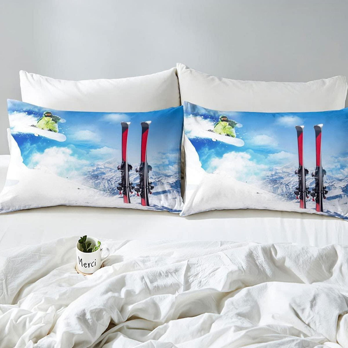 Jungen Skibettwäsche-Set 200x200 cm – 3-teilig, Weißblau