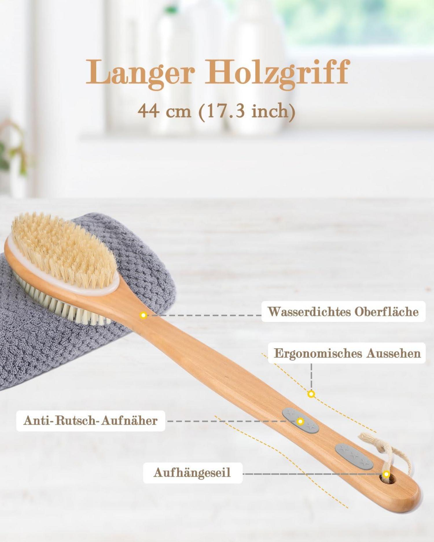 Rückenbürste Duschbürste mit langem Stiel, Körperbürste Peelingbürste
