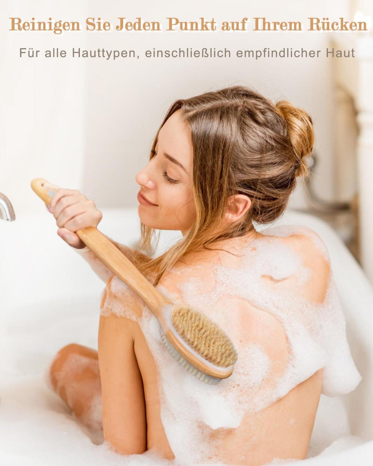 Rückenbürste und Duschbürste mit Langem Stiel, Doppelseitiger Badebürste für Peeling, Weiche und Harte