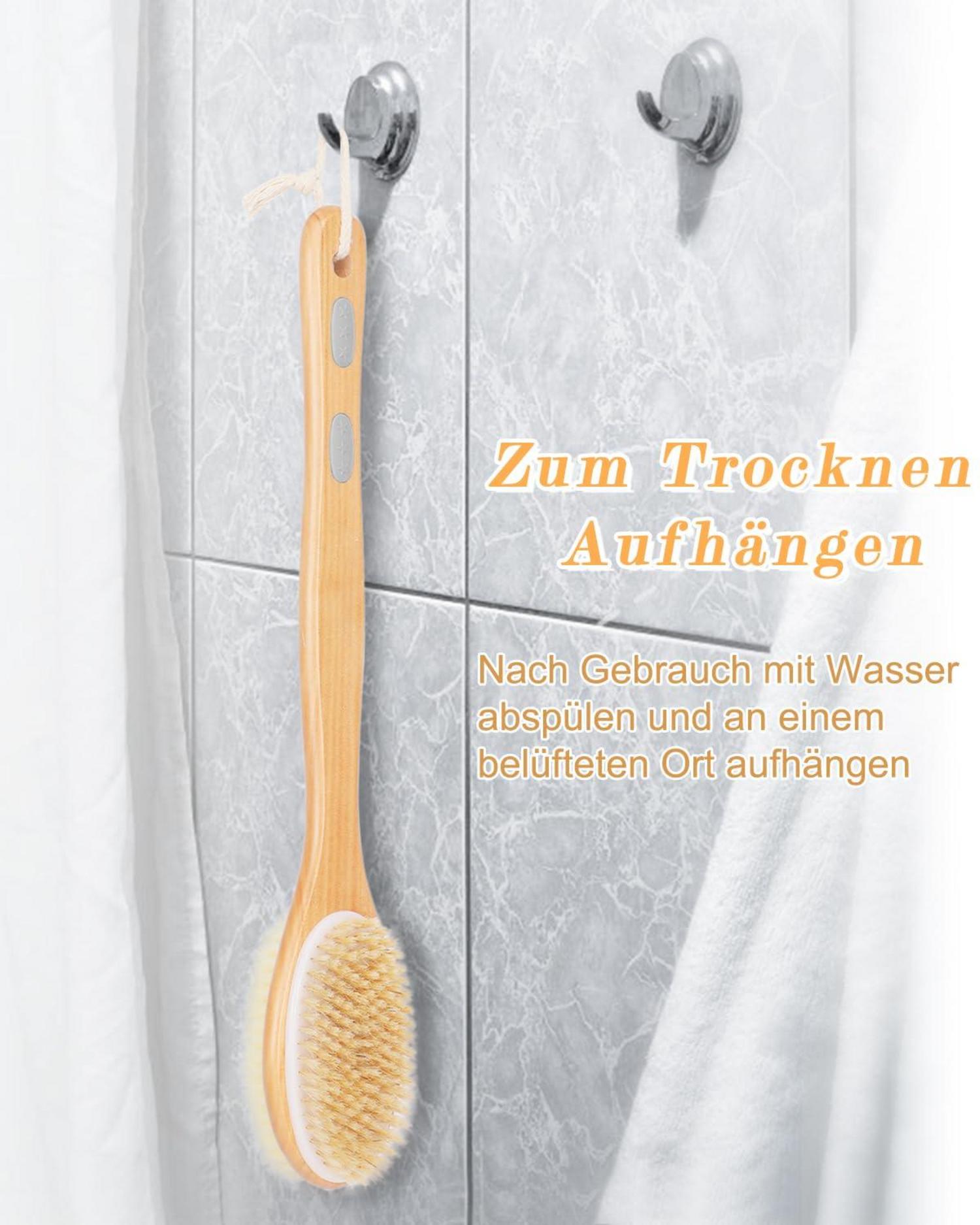 Rückenbürste Duschbürste mit Langem Stiel Peelingbürste 2-seitig Borsten