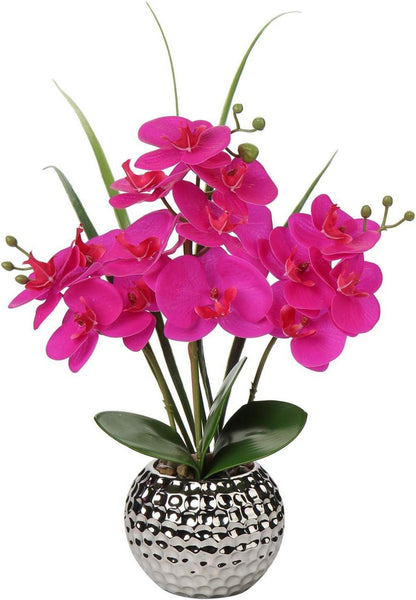 Kunstblume Orchidee Lila Deko Phalaenopsis 49cm im Keramiktopf