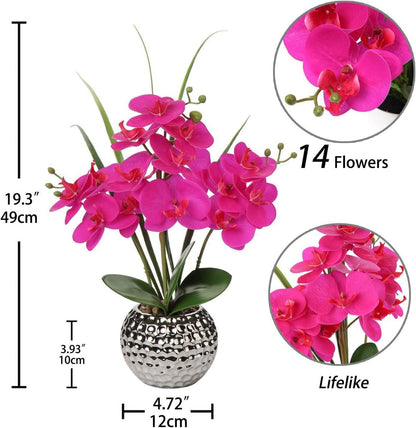 Kunstblume Orchidee Lila Deko Phalaenopsis 49cm im Keramiktopf