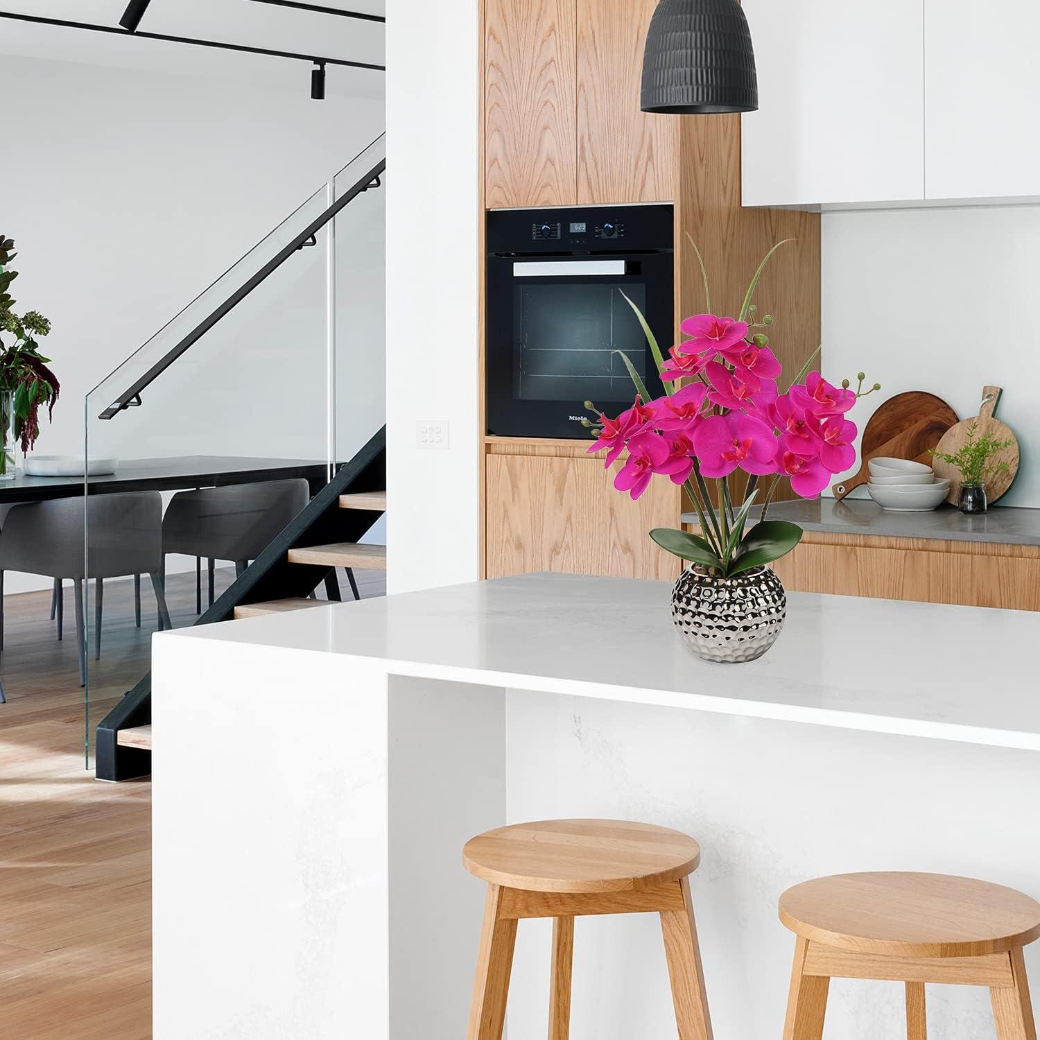 Kunstblume Orchidee Phalaenopsis Lila 49cm Deko im Keramiktopf