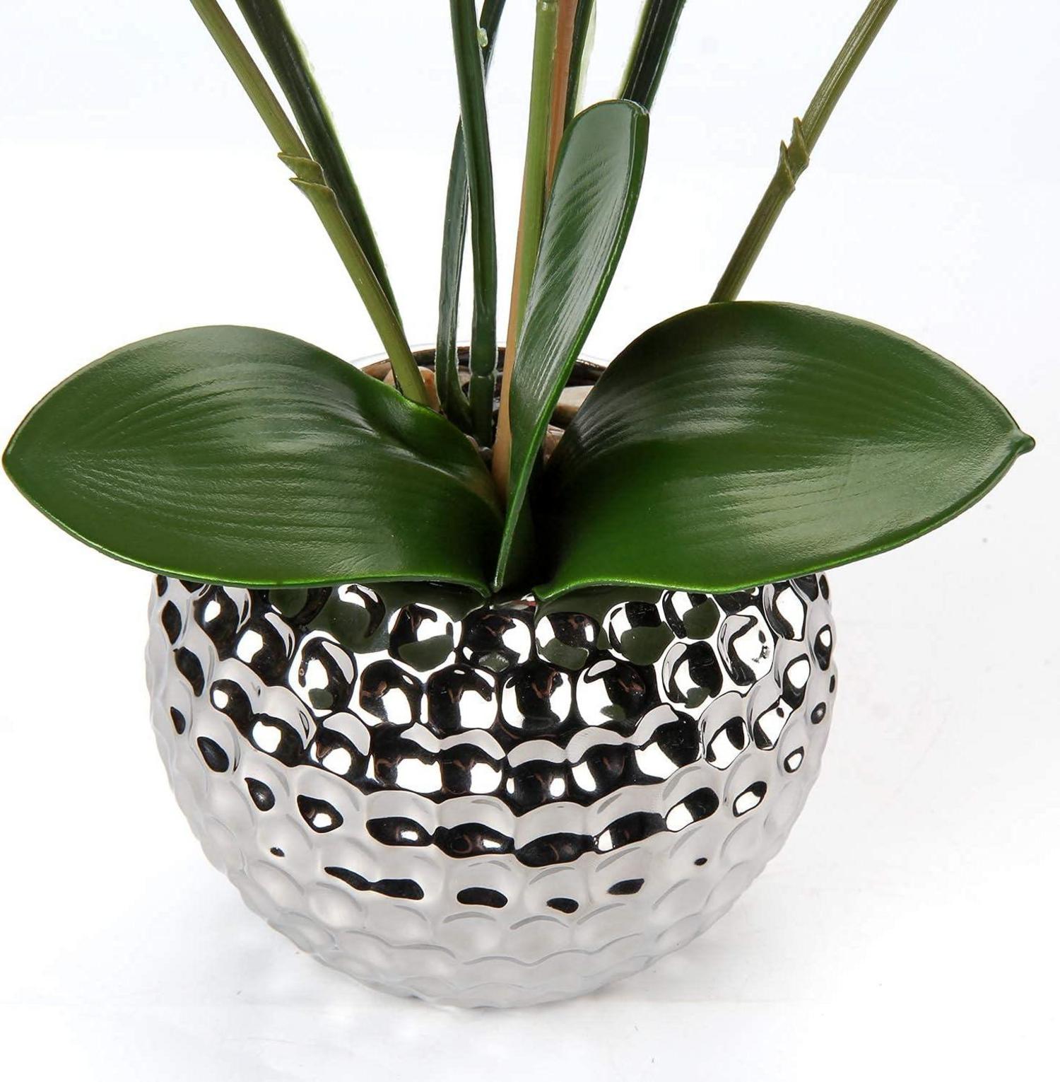 Kunstblume Orchidee Phalaenopsis Lila 49cm Deko im Keramiktopf