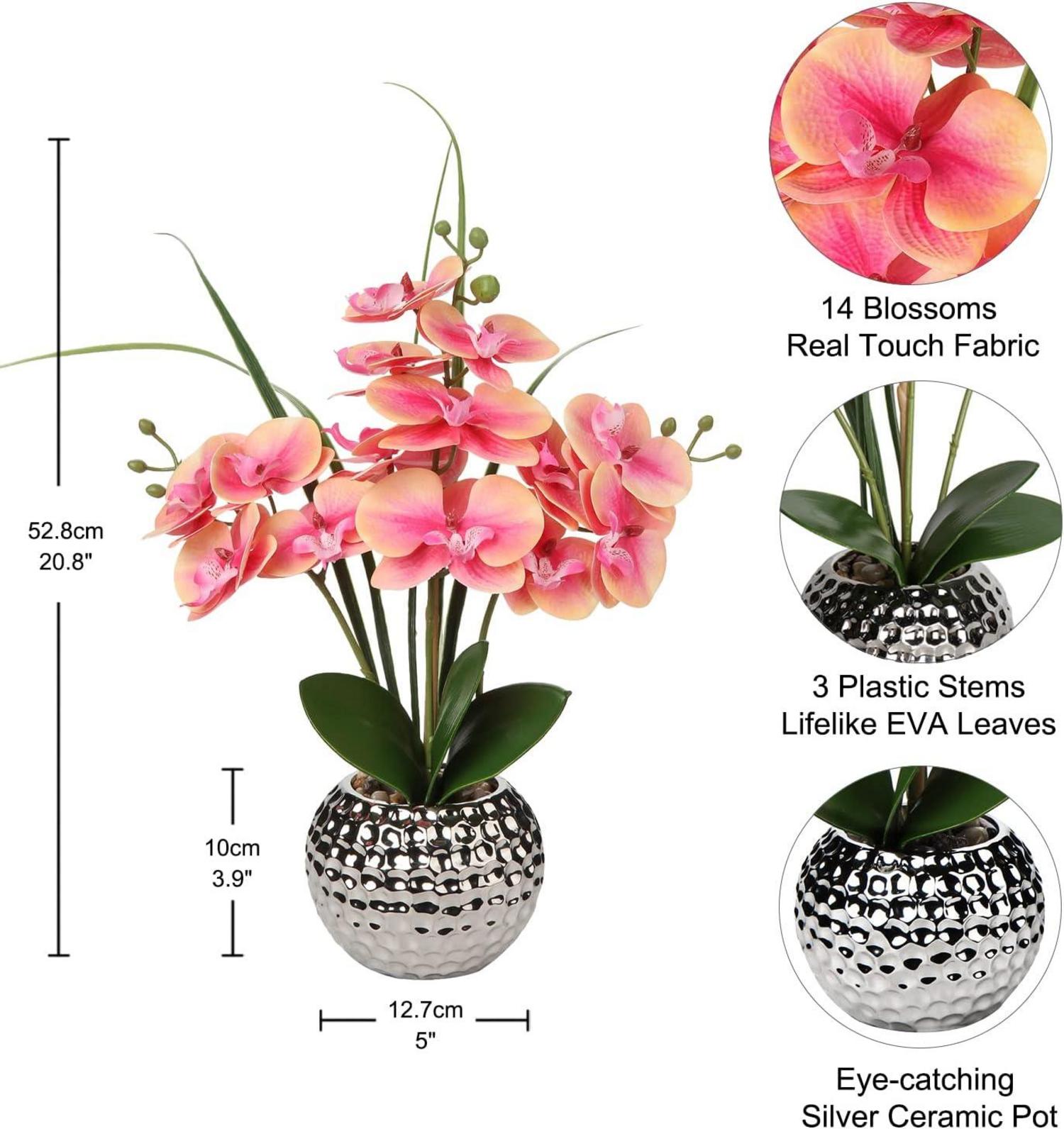 Kunstblumen Orchidee Rosa Künstliche Phalaenopsis Deko 49cm mit