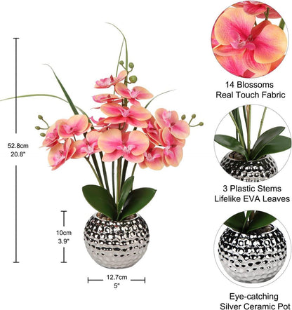 Kunstblumen Orchidee Rosa Künstliche Phalaenopsis Deko 49cm mit