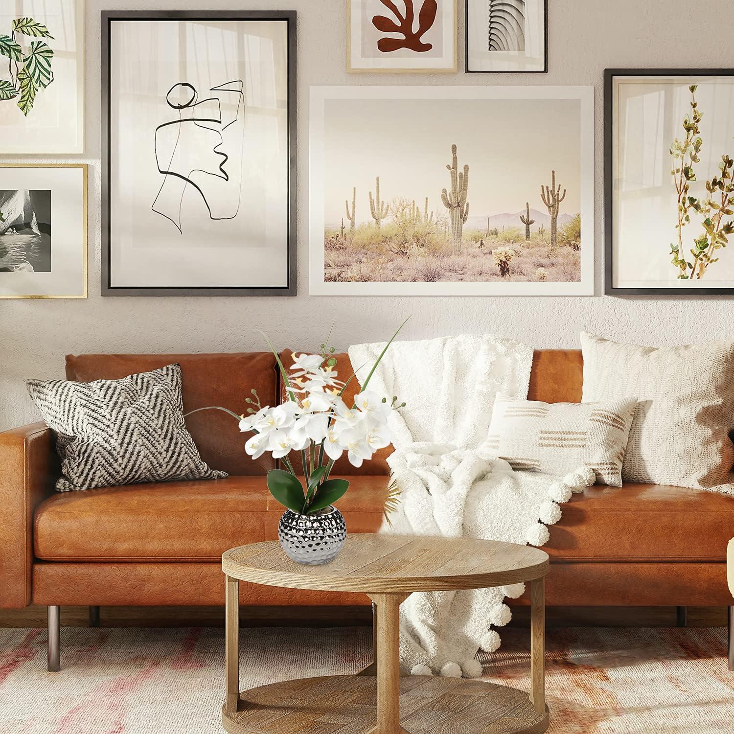 Kunstblume Orchidee Phalaenopsis Weiß 49 cm Höhe im Keramiktopf