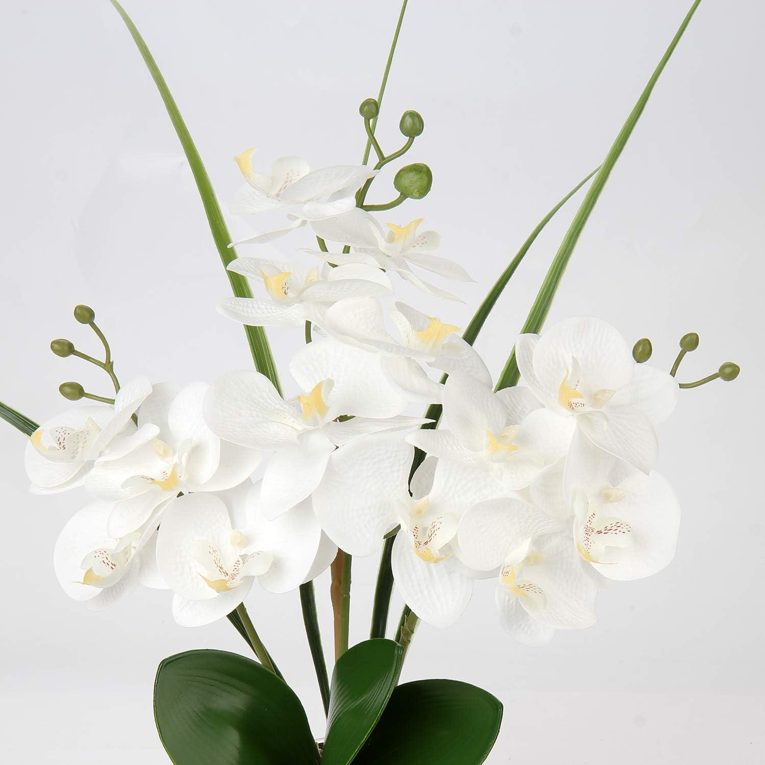 Künstliche Orchidee Kunstblume Phalaenopsis Weiß Deko Höhe 49cm im Keramiktopf