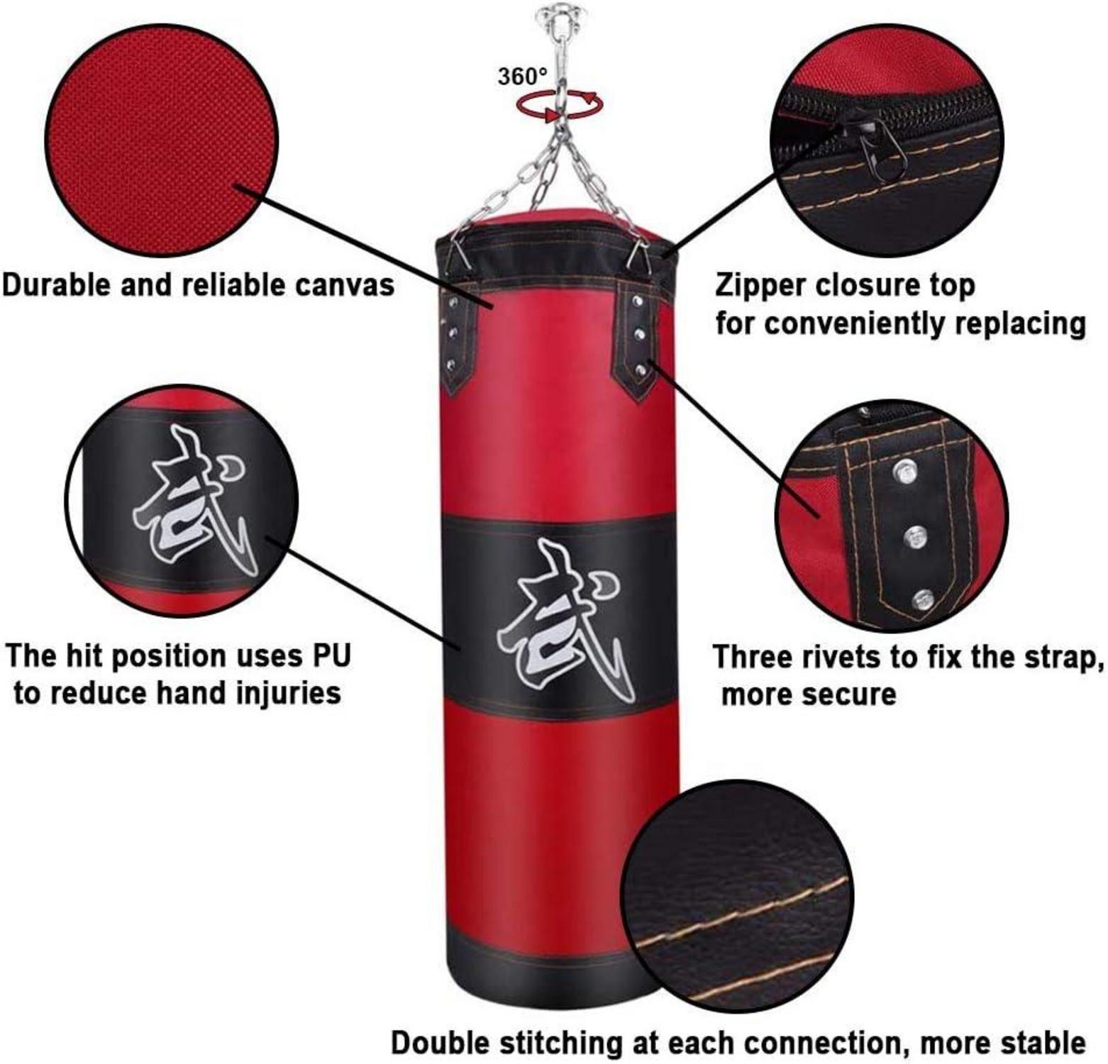 Boxsack für Kinder und Erwachsene | Ungefüllter Hängender Boxsack | 100x30cm | Kampfsport Sandsack | Canvas Punching Bag Rot