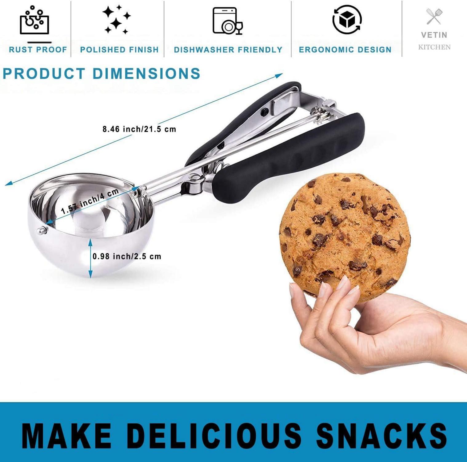 Eisportionierer Edelstahl Eislöffel Auslöser 4cm Schwarz