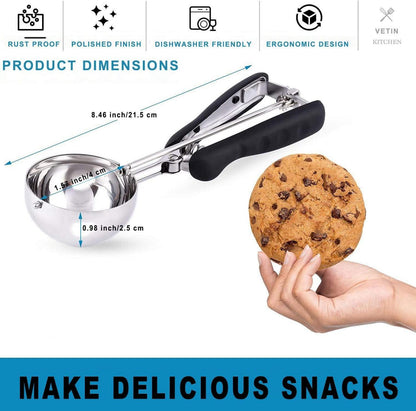 Eisportionierer Edelstahl Eislöffel Auslöser 4cm Schwarz