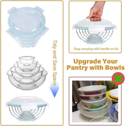 Luvan 5-teiliges Glasschüssel Set mit Deckeln, Salatschüsseln aus Glas, BPA-frei