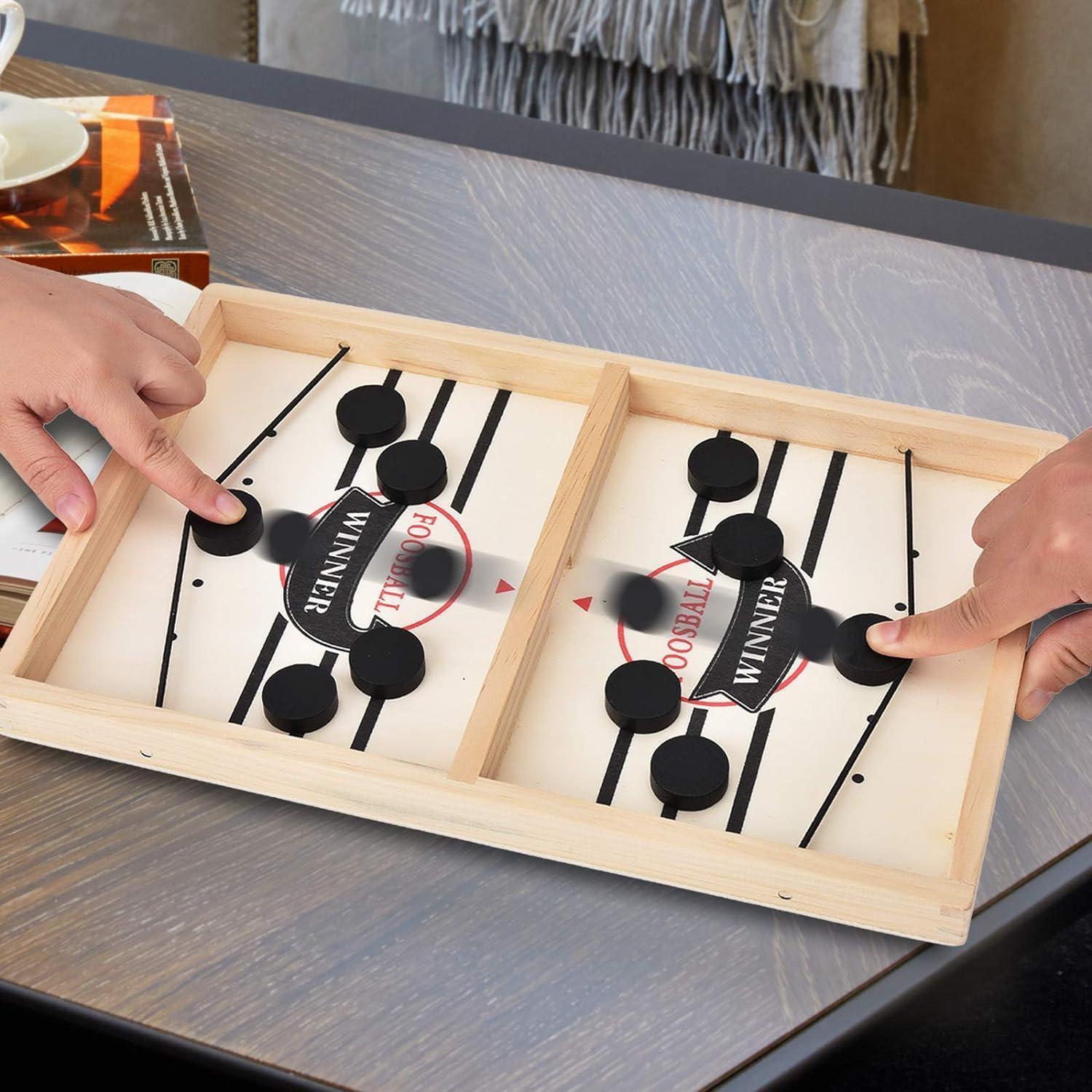 Hockey Brettspiel Holz Schnell Sling Puck 2in1 Tischhockey Katapult Portable Schwarz