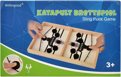 Holz Hockey Brettspiel Tisch-Sport Spielzeug 2in1 Katapult Family Game Set