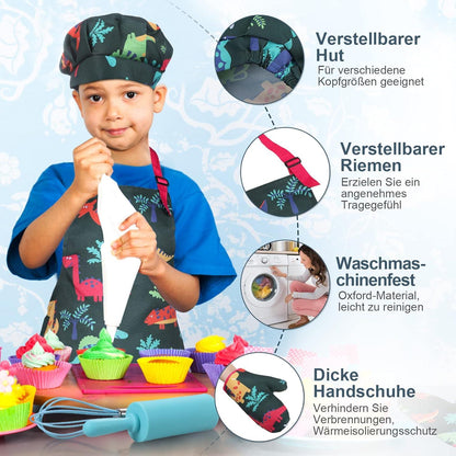 Kinder Koch- und Backset mit Dinosauriermotiv und Schürze, ab 3 Jahren