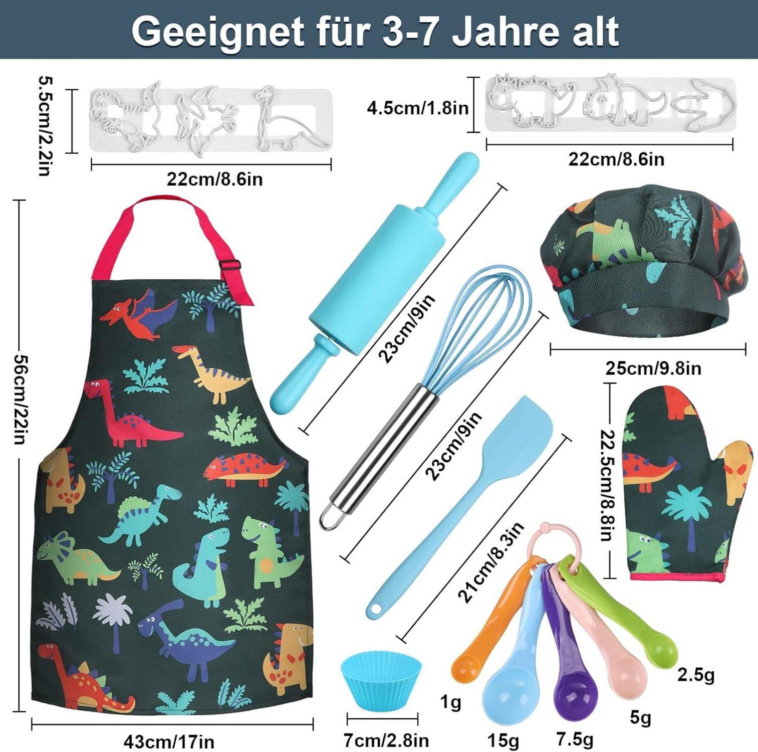 Kinder Koch- und Backset Dinosauriermuster | Rollenspielkostüme 3-7