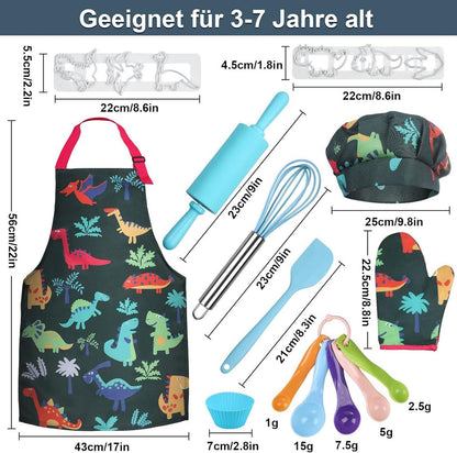 Kinder Koch- und Backset Dinosauriermuster | Rollenspielkostüme 3-7