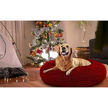 Flauschiges Hundebett Rund – Weich & Waschbar, Rot, 120x120cm