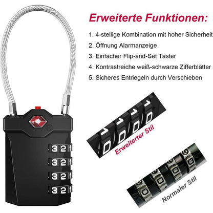 ZHEGE TSA Kofferschlösser 4 Stellig Schwarz Silber 4 Stücke