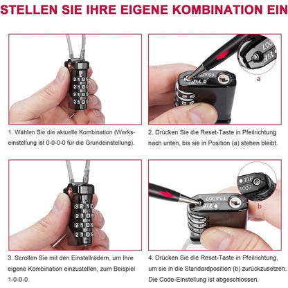 ZHEGE TSA Kofferschlösser 4 Stellig Schwarz Silber 4 Stücke