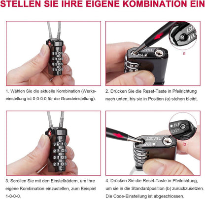 ZHEGE 4 Stellige TSA Zahlenschlösser für Koffer Gepäck - Schwarz Silber