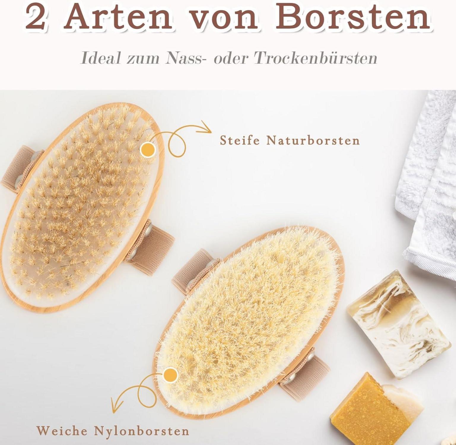 Trockenbürste Körperbürste Set Naturborsten Cellulite Massagebürste