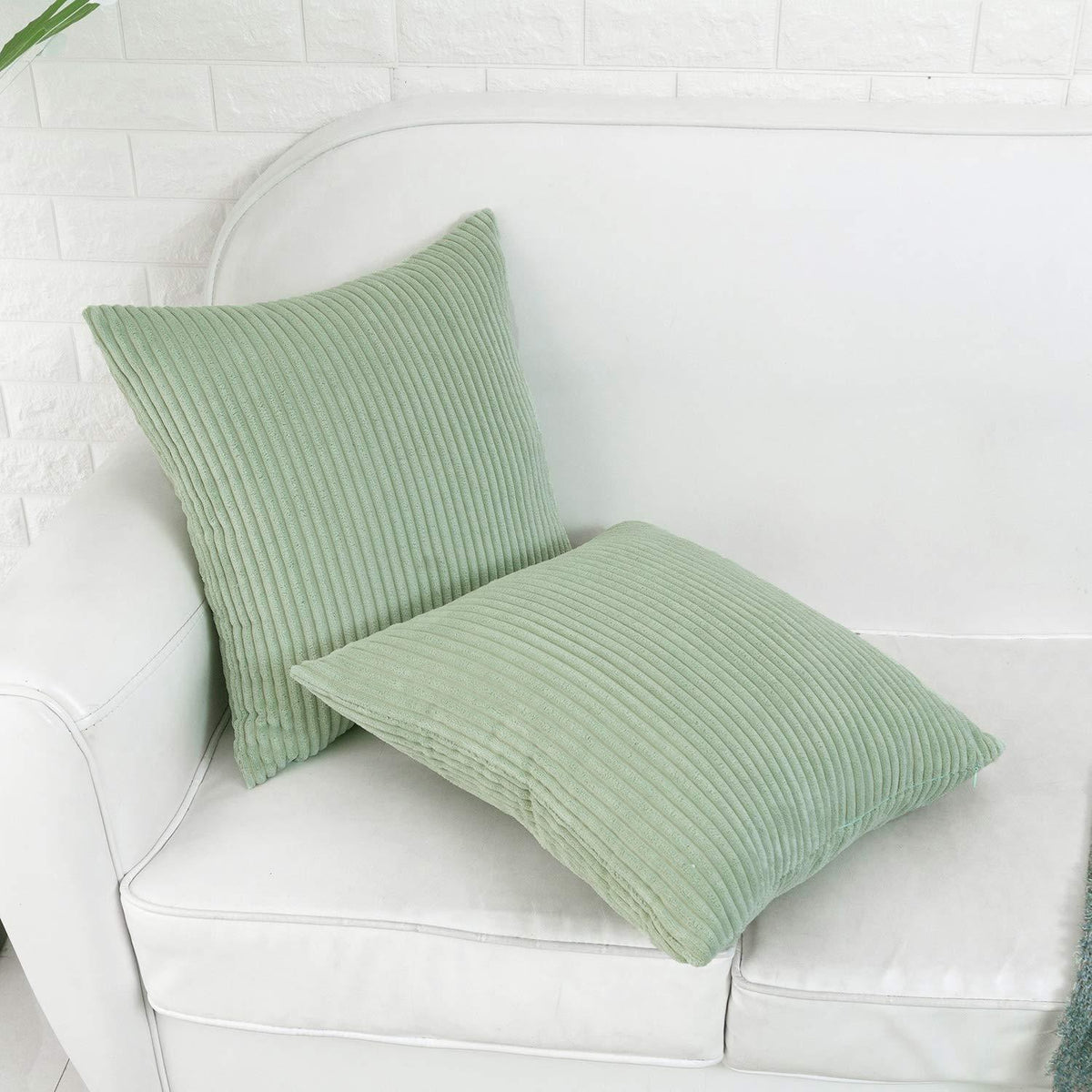 Cord Kissenbezug 45x45 cm Salbeigrün - 2er Set