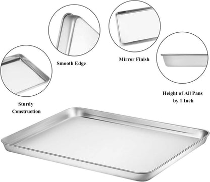 Wildone Edelstahl Backblech Set 30.5x25.4x2.5cm, Ungiftig & Gesund