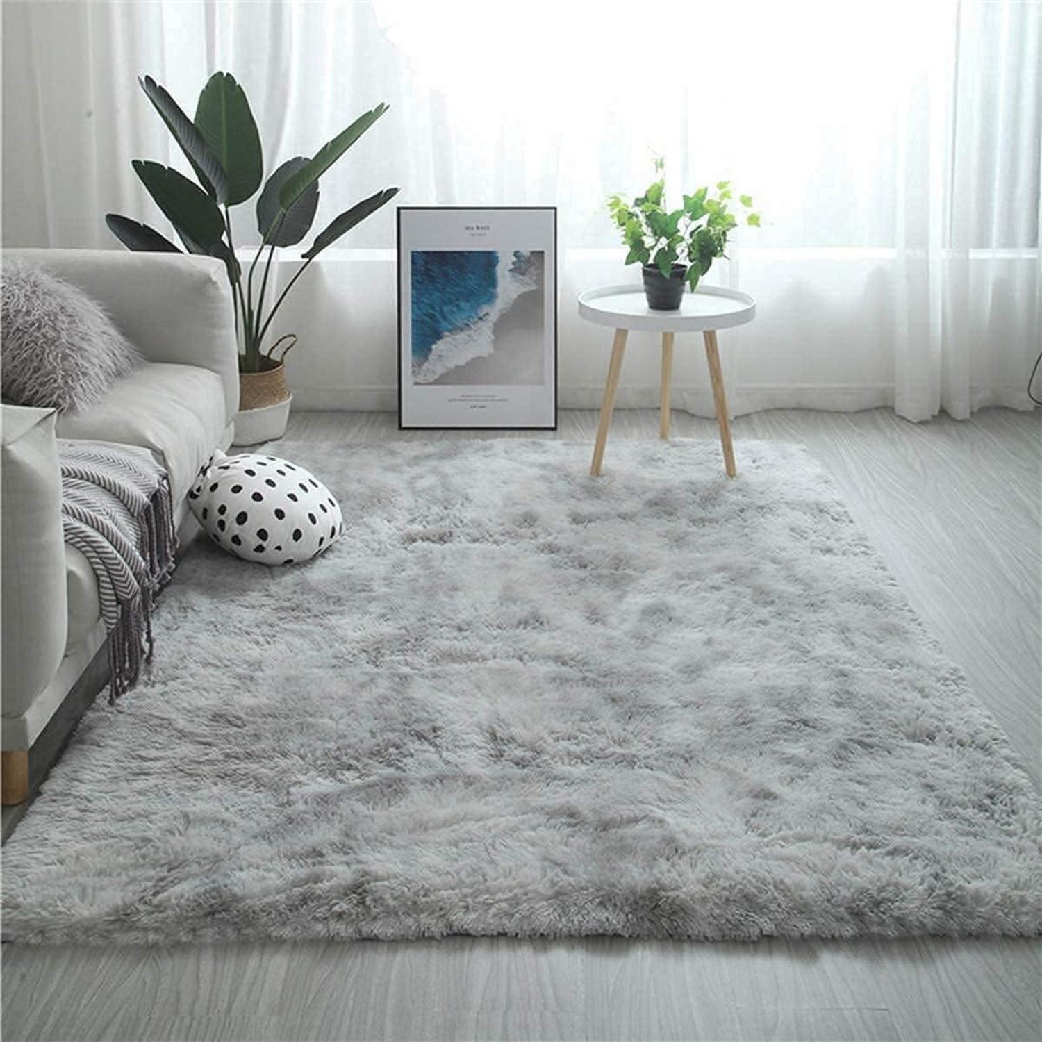 Hochflor Teppich Langflor Flauschig Grau Weiß 160*200cm