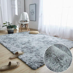 Hochflor Teppich Grau Weiß 160x200cm Flauschiger
