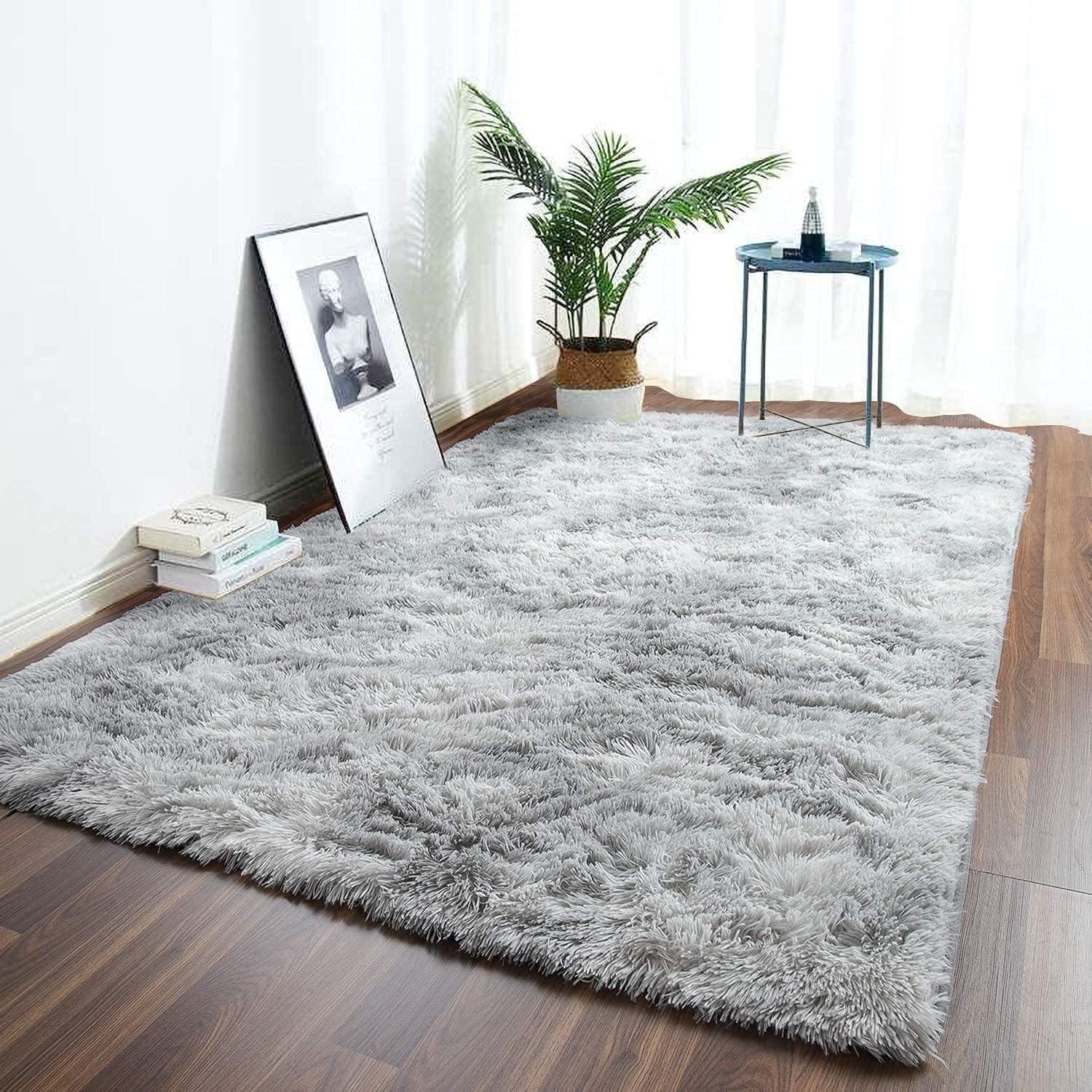 Hochflor Teppich Langflor Flauschig Grau Weiß 160*200cm