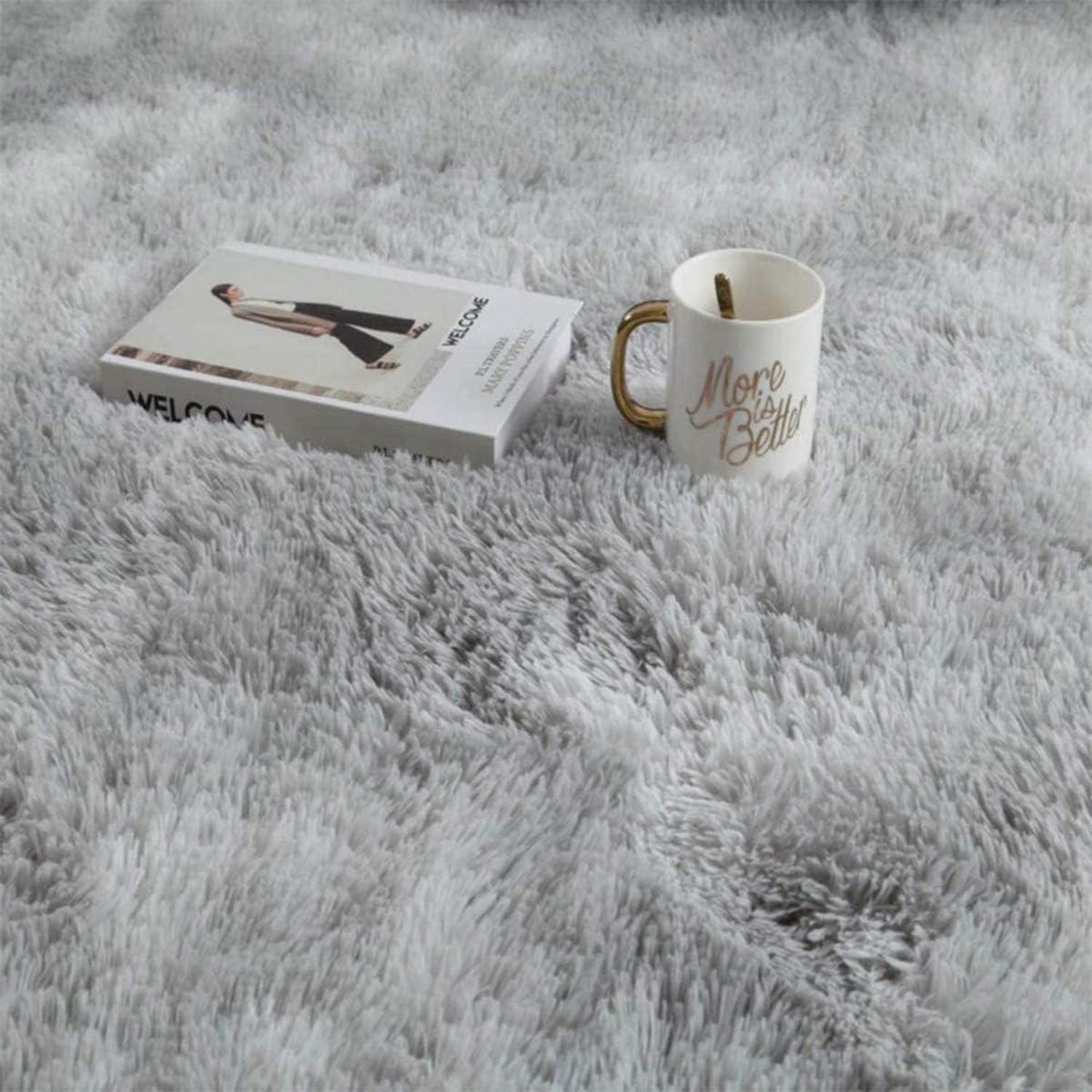 Hochflor Teppich 160x200cm Wohnzimmer Schlafzimmer Grau