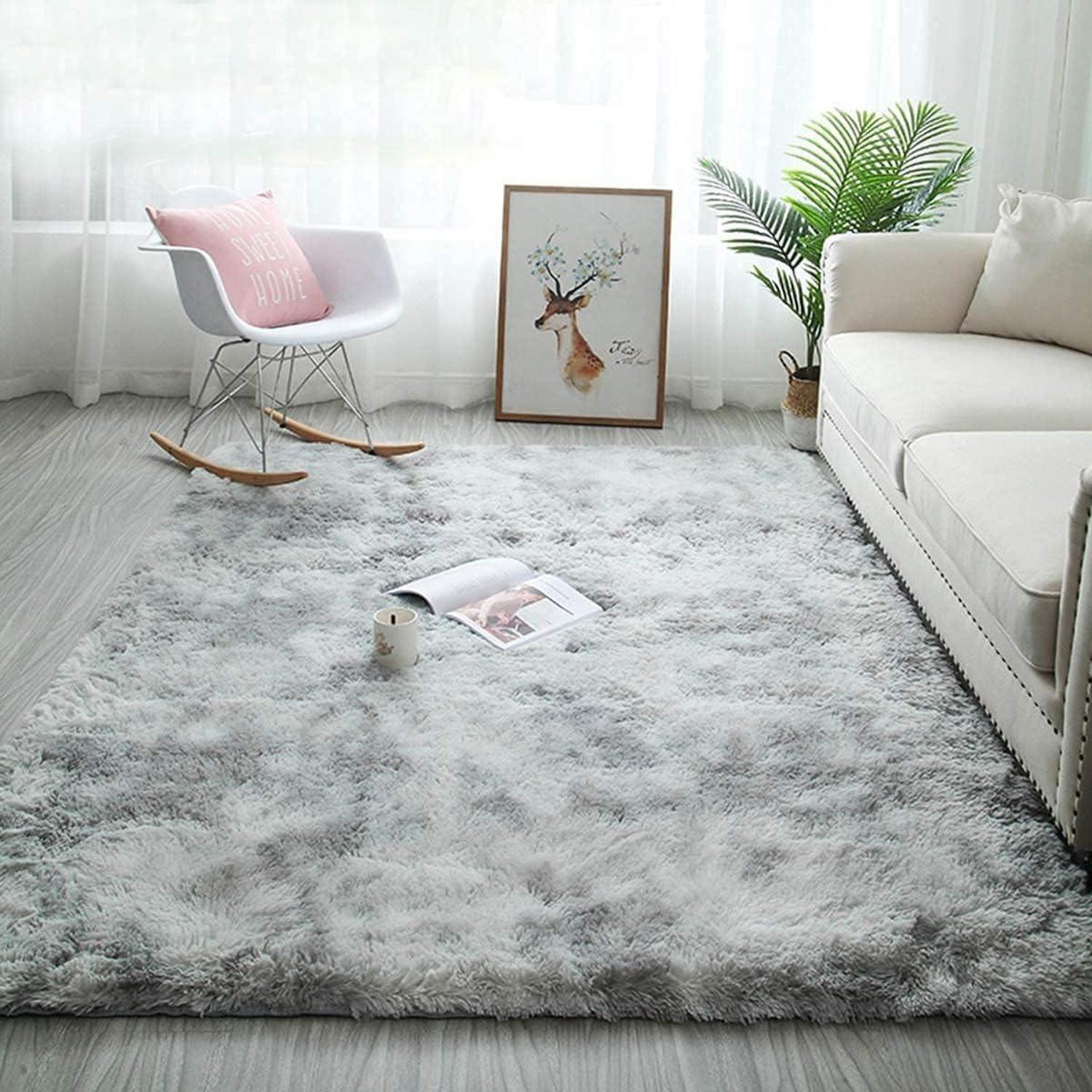 Hochflor Teppich 160x200cm Wohnzimmer Schlafzimmer Grau